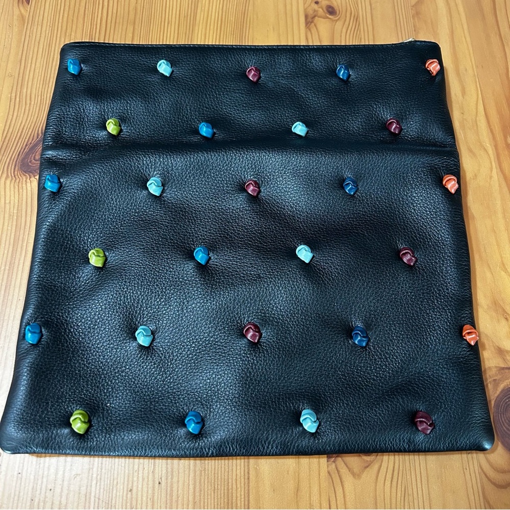 Multicolor Studded Black Leather Clutch - Picture 4 of 11